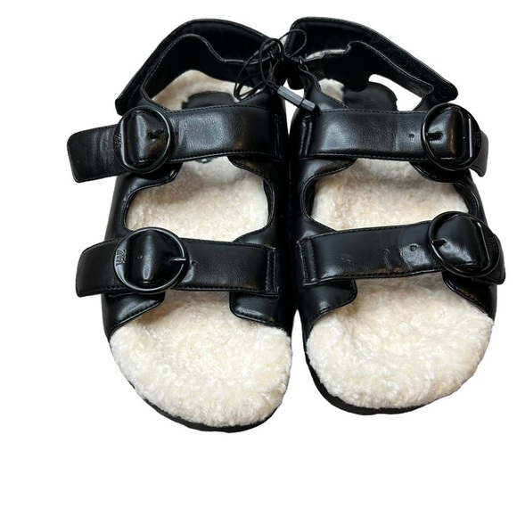 Zara fleece lined two strap buckle sandals in black - Picture 9 of 11